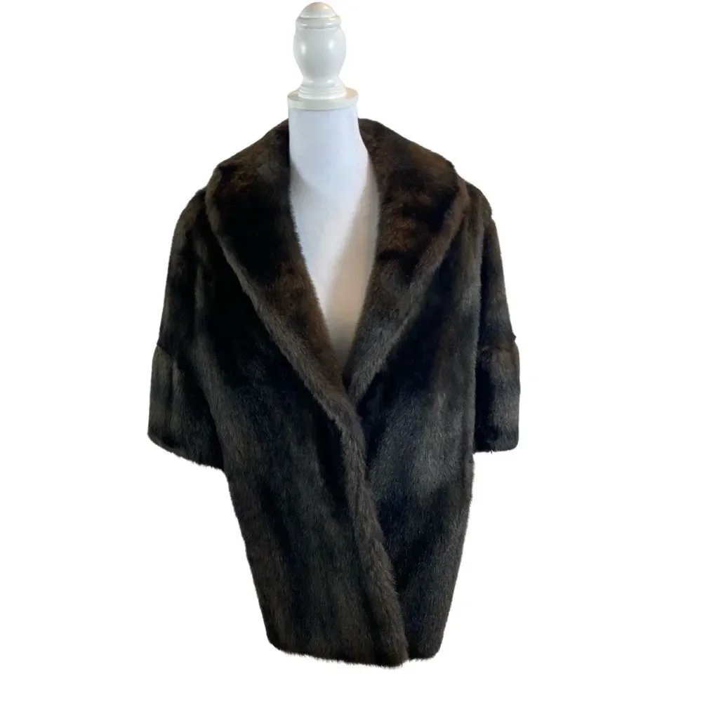 New With Original Tags Vintage Brown Faux Fur Capelet Shawl‎ One Size